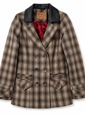 BEAUTIFUL!!  Powder River Outfitters  Brown Plaid Wool Blend Western Coat/Jacket